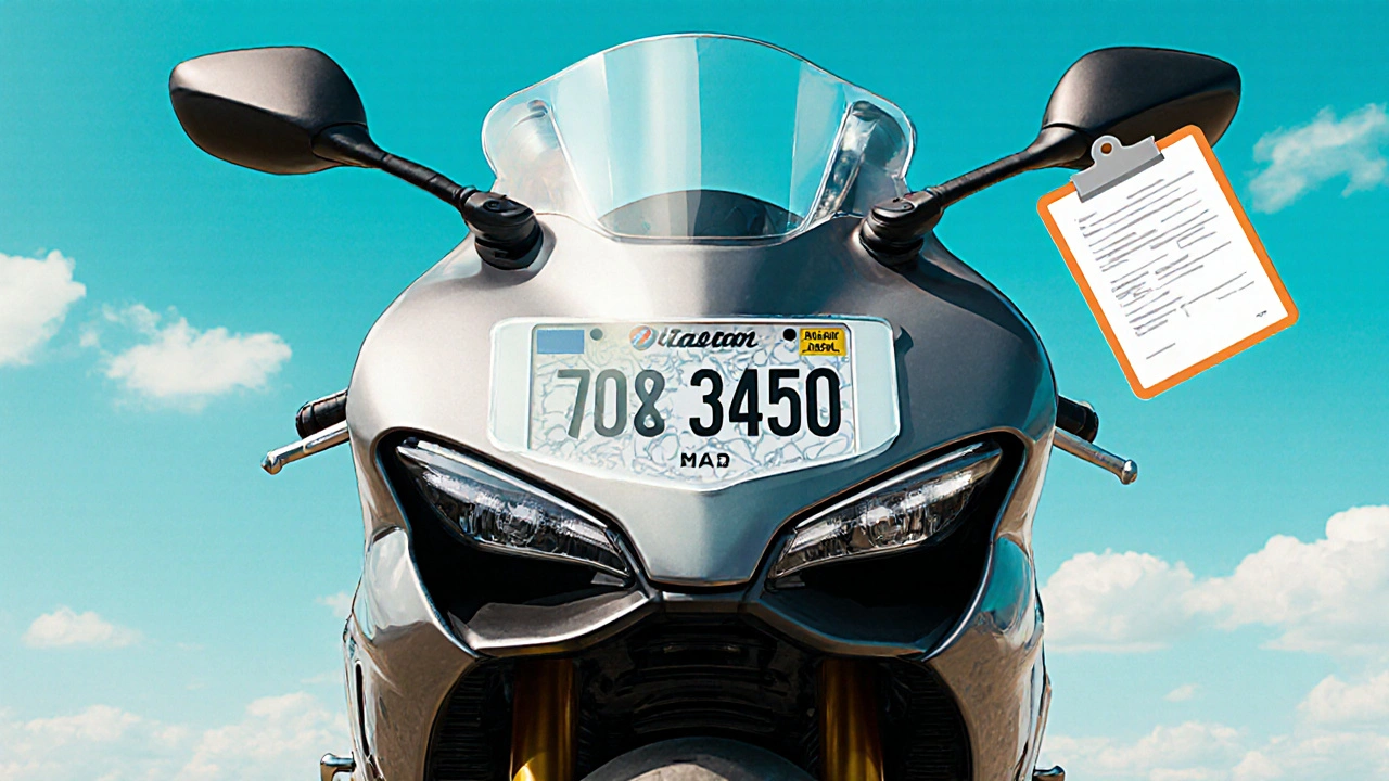 Targa personalizzata con cover trasparente su una moto moderna.