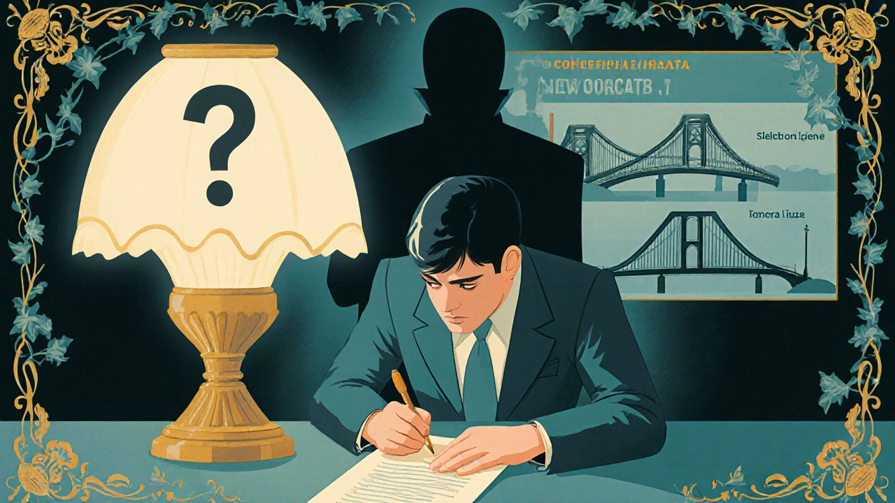 Cliente che firma un contratto mentre due tipi di garanzia GAP si contrappongono, stile pubblicitario anni 1900.