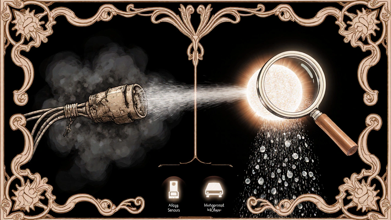 Connettore corrotto a sinistra e pulito a destra, con un magnifico contrasto in stile pubblicitario vintage.