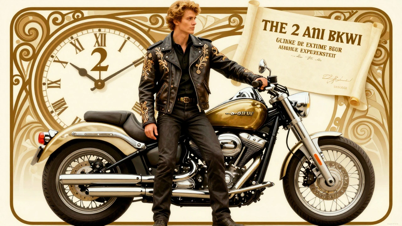 Rider con motocicletta potente e diploma stilizzato, simbolo dell&#039;esperienza di due anni richiesta.