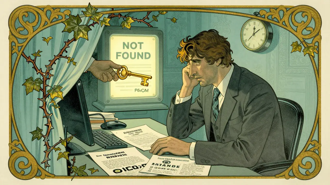 Guidatore con documenti falsi e figura misteriosa che offre una polizza barata, stile Art Nouveau.