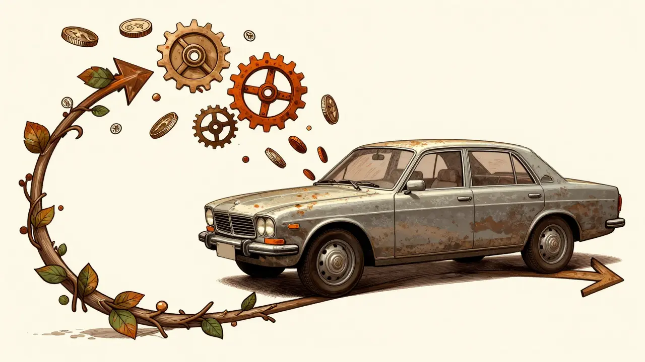 Illustrazione simbolica della svalutazione automobilistica nel tempo.