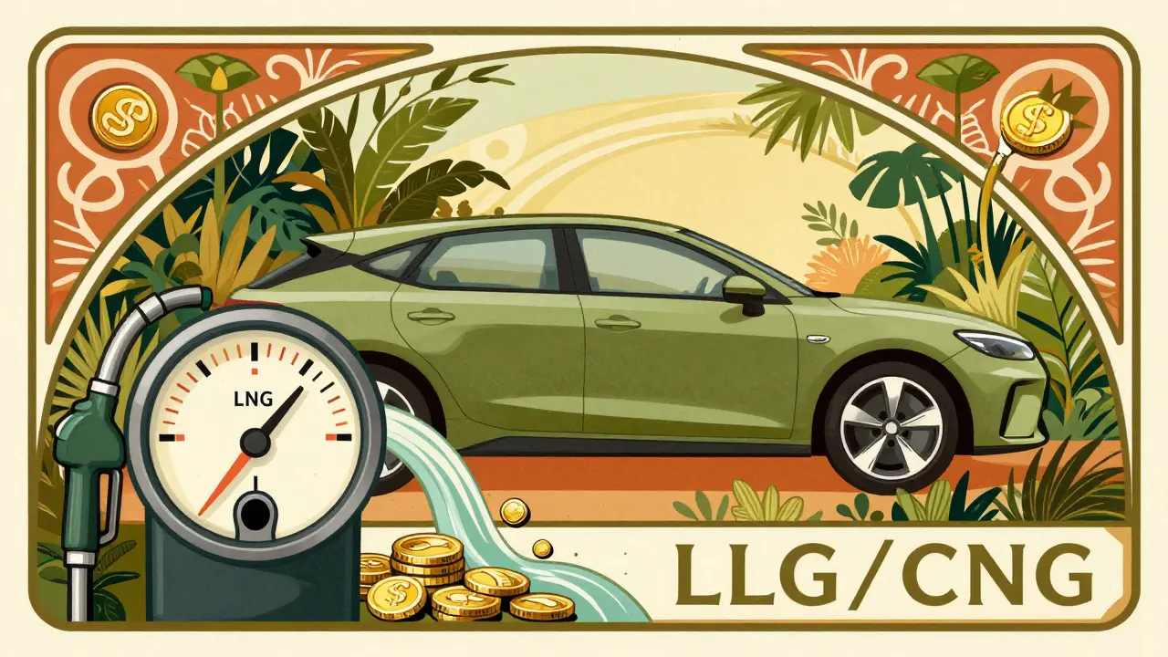 Concetto di risparmio economico e sostenibilità per auto a gas