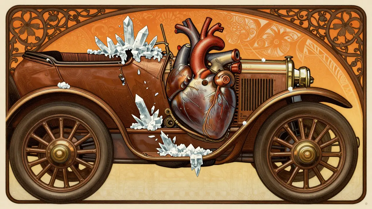 Illustrazione artistica di motore e freni con motivi ornamentali