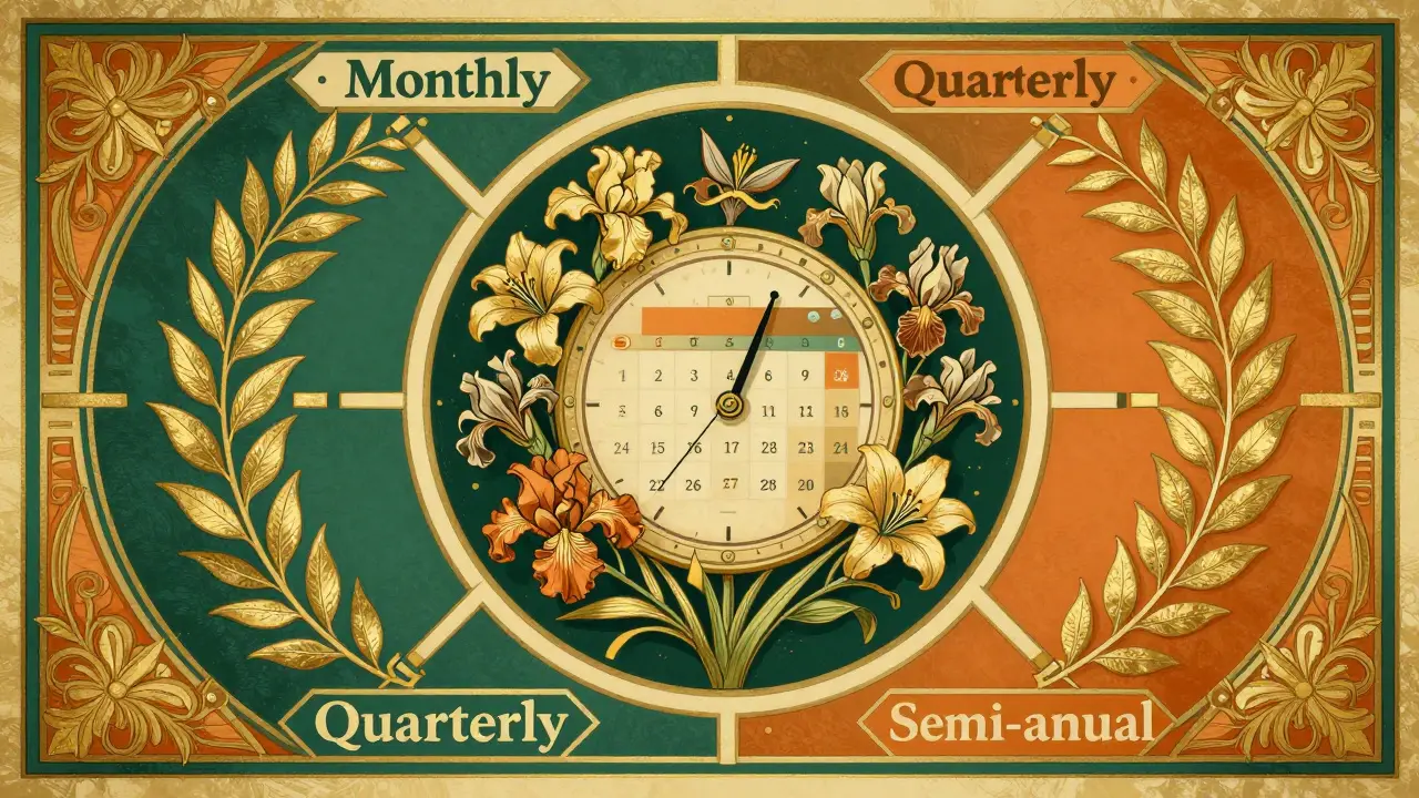 Ruota del calendario stilizzata con motivi floreali che rappresentano le rate dell'assicurazione