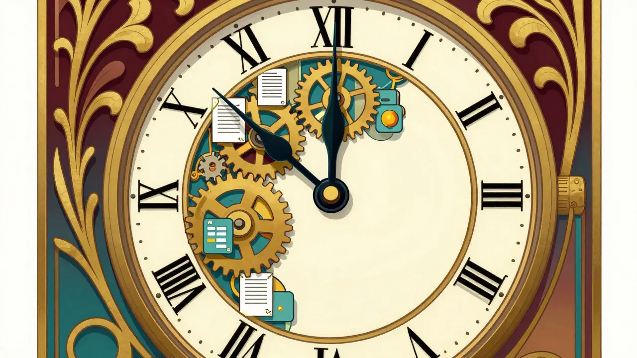 Orologio decorativo con simboli astratti che rappresentano il calcolo automatico dei premi auto.