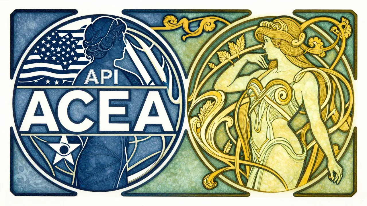 Rappresentazione artistica e simbolica degli standard API e ACEA senza testo