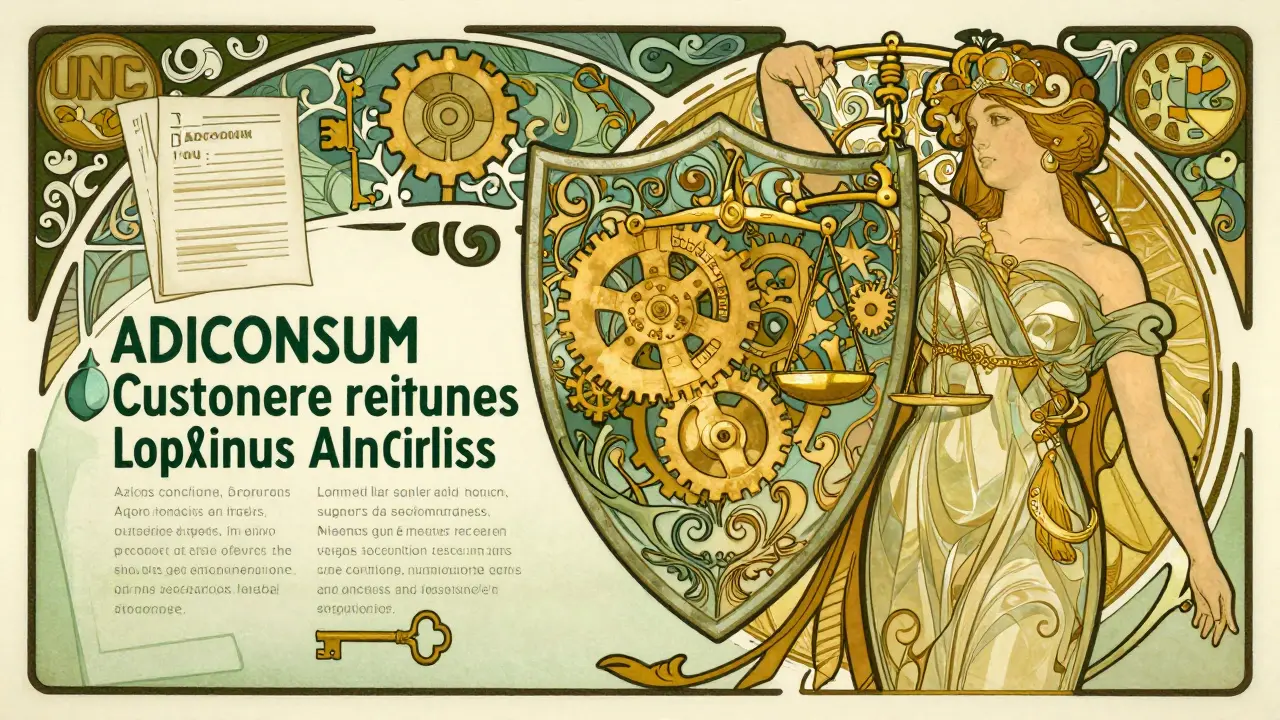 Scudo Art Nouveau che simboleggia la tutela legale dei consumatori auto