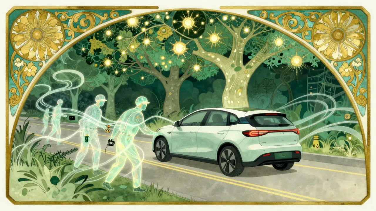 Auto autonoma che si parcheggia in una stazione di soccorso intelligente
