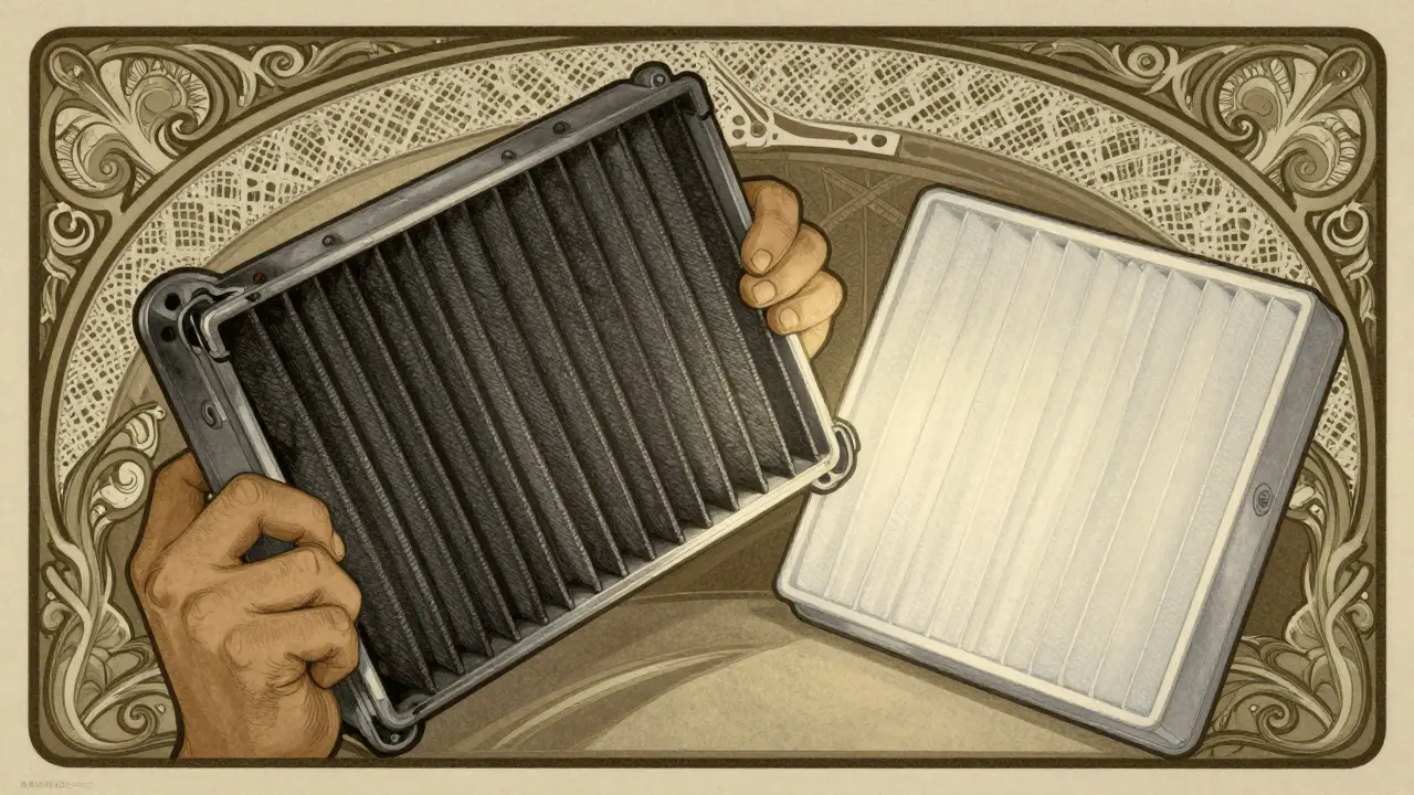 Confronto filtro sporco e nuovo in stile decorativo