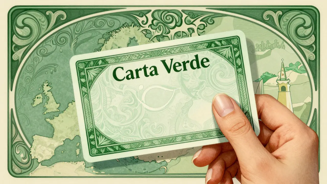 Dettaglio della Carta Verde su sfondo decorativo stile Art Nouveau