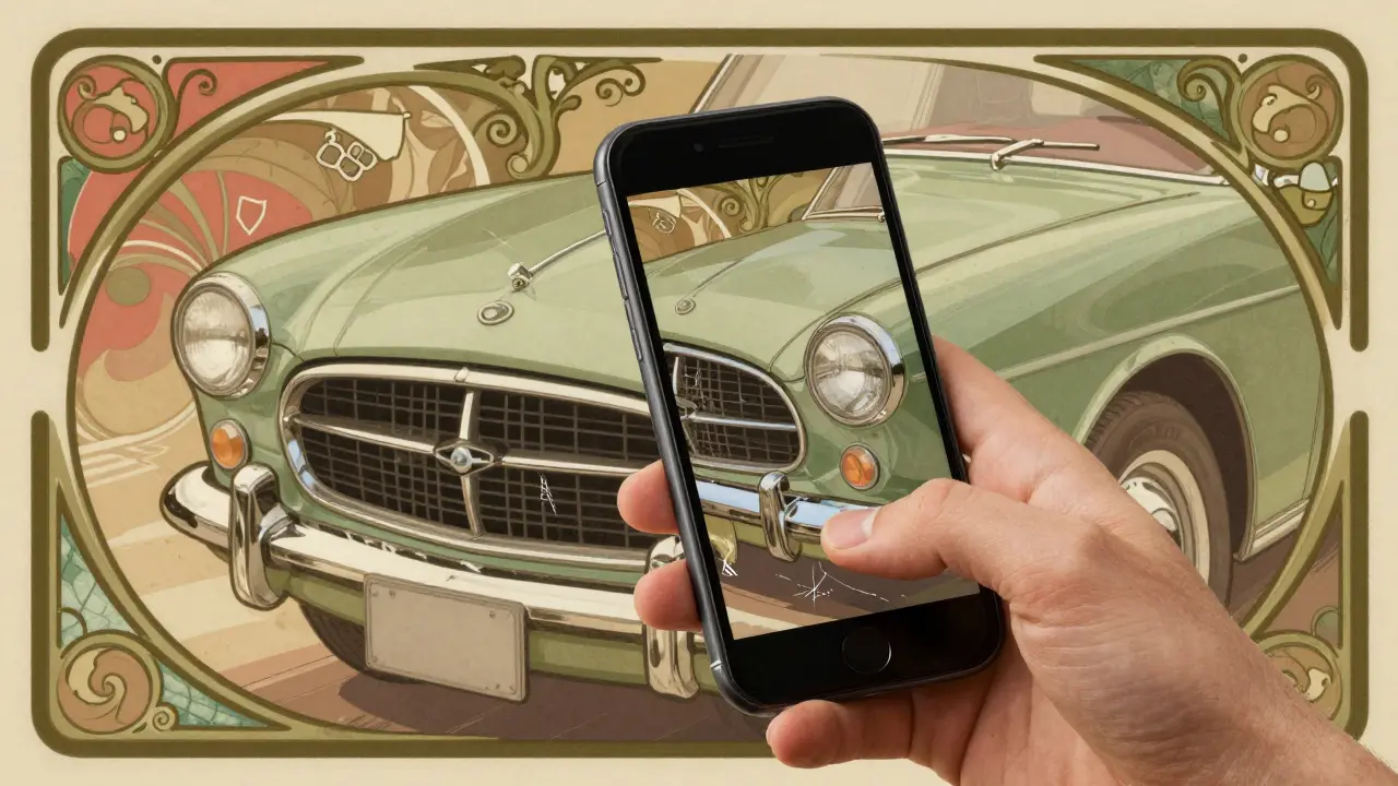 Foto di un'auto con smartphone per documentare i danni prima del noleggio