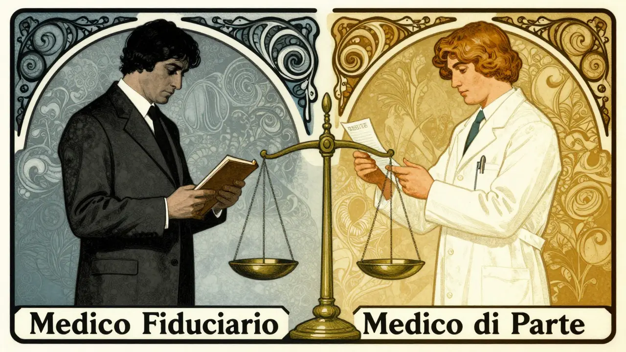 Illustrazione simbolica del conflitto tra medico dell'assicurazione e medico di parte