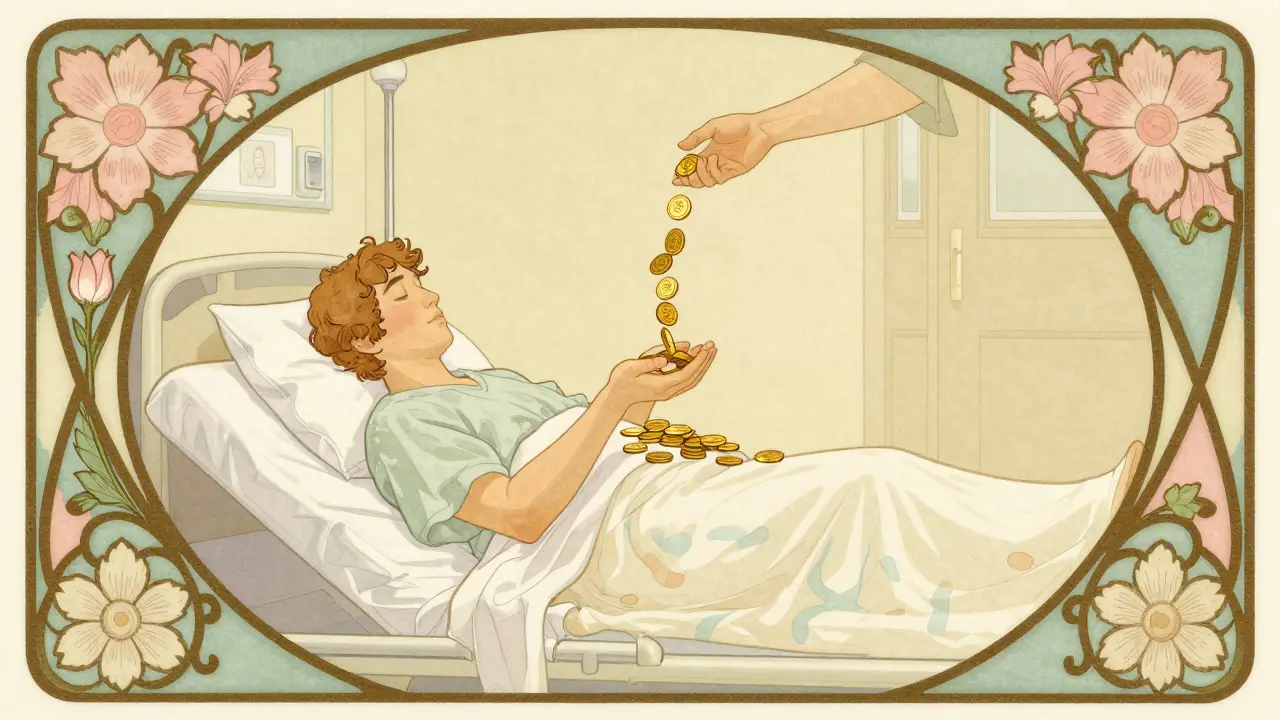 Stile Art Nouveau: paziente in ospedale che riceve indennità giornaliera