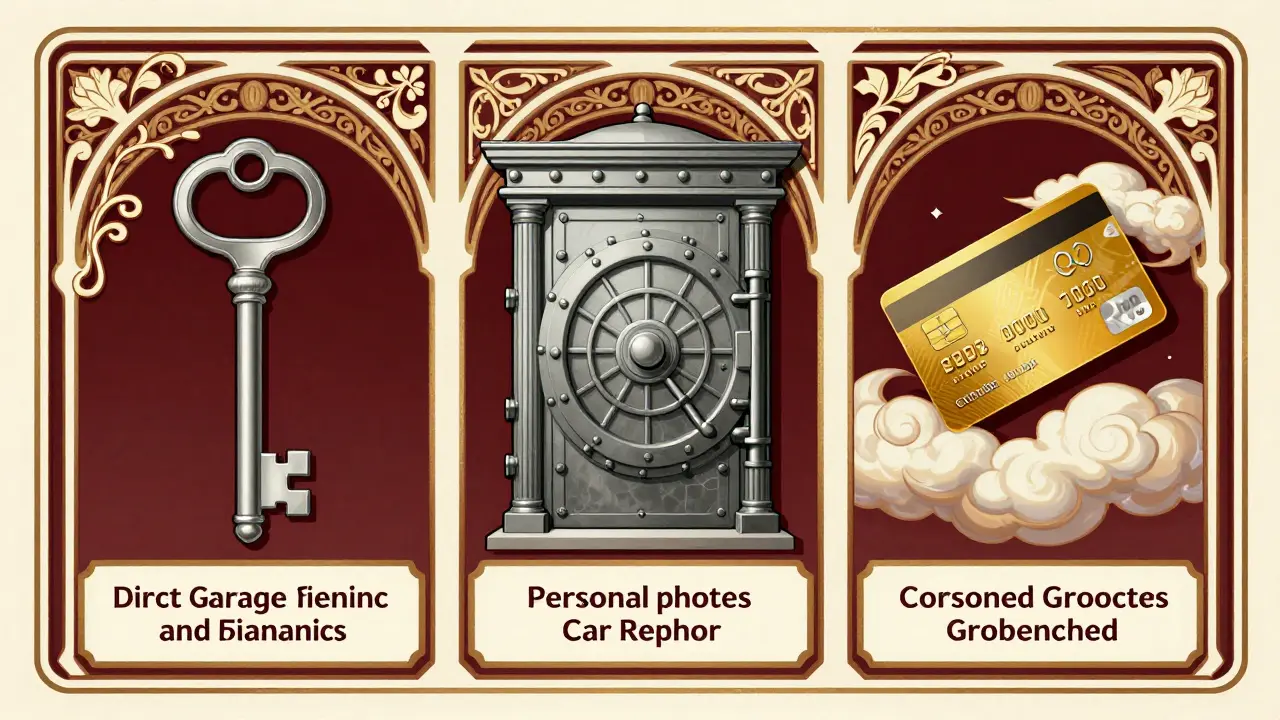 Tre opzioni di finanziamento per auto illustrate in stile Art Nouveau