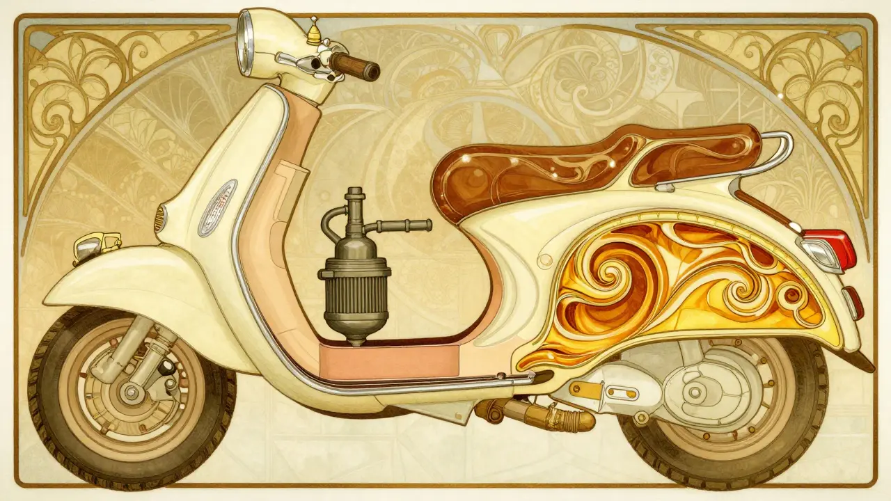 Vista interna artistica del serbatoio dello scooter