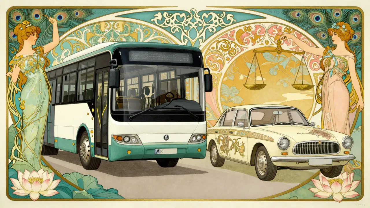 Autobus e auto confrontati con diversi livelli di protezione assicurativa