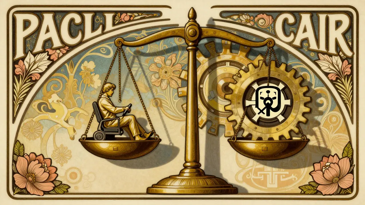 Bilancia concettuale tra responsabilità umana e tecnica in stile Art Nouveau