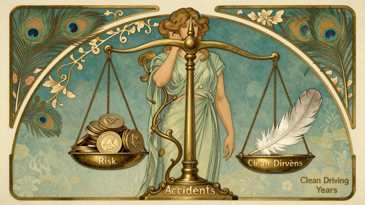 Bilancia decorativa Art Nouveau che simboleggia il peso dei sinistri e i risparmi della guida pulita