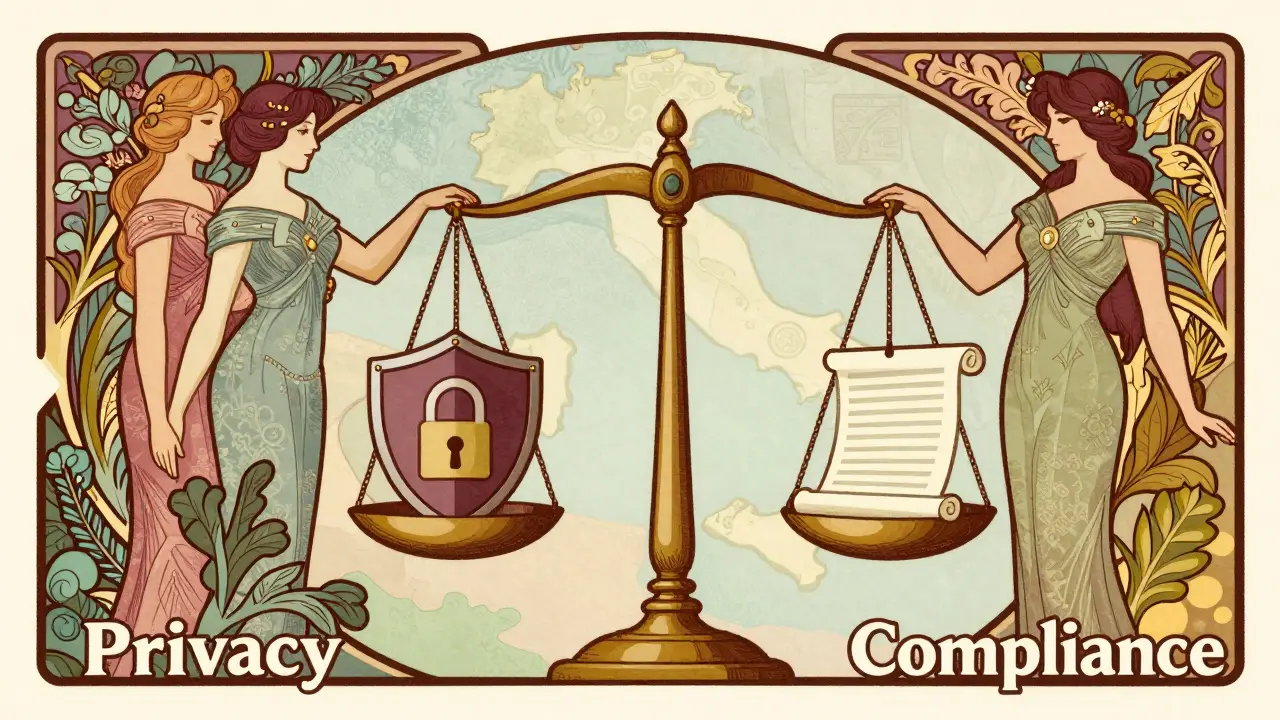 Bilancia tra privacy e compliance in stile Art Nouveau