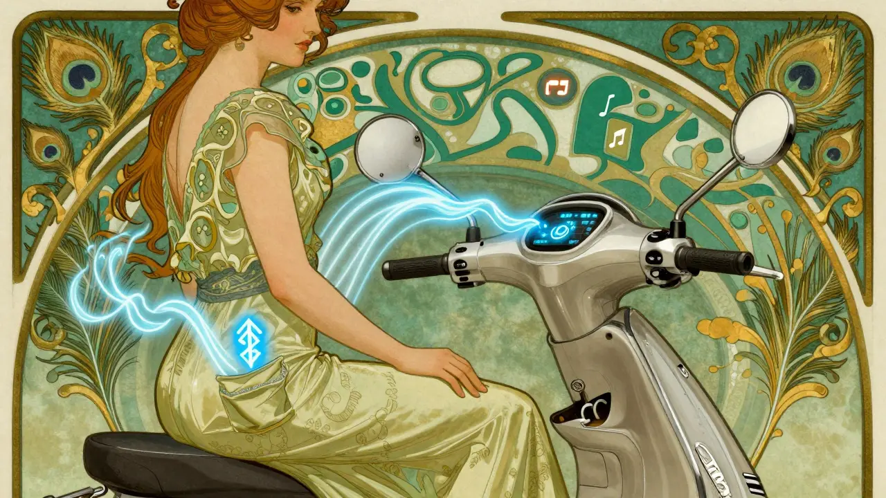 Integrazione smartphone e manubrio scooter in stile illustrativo
