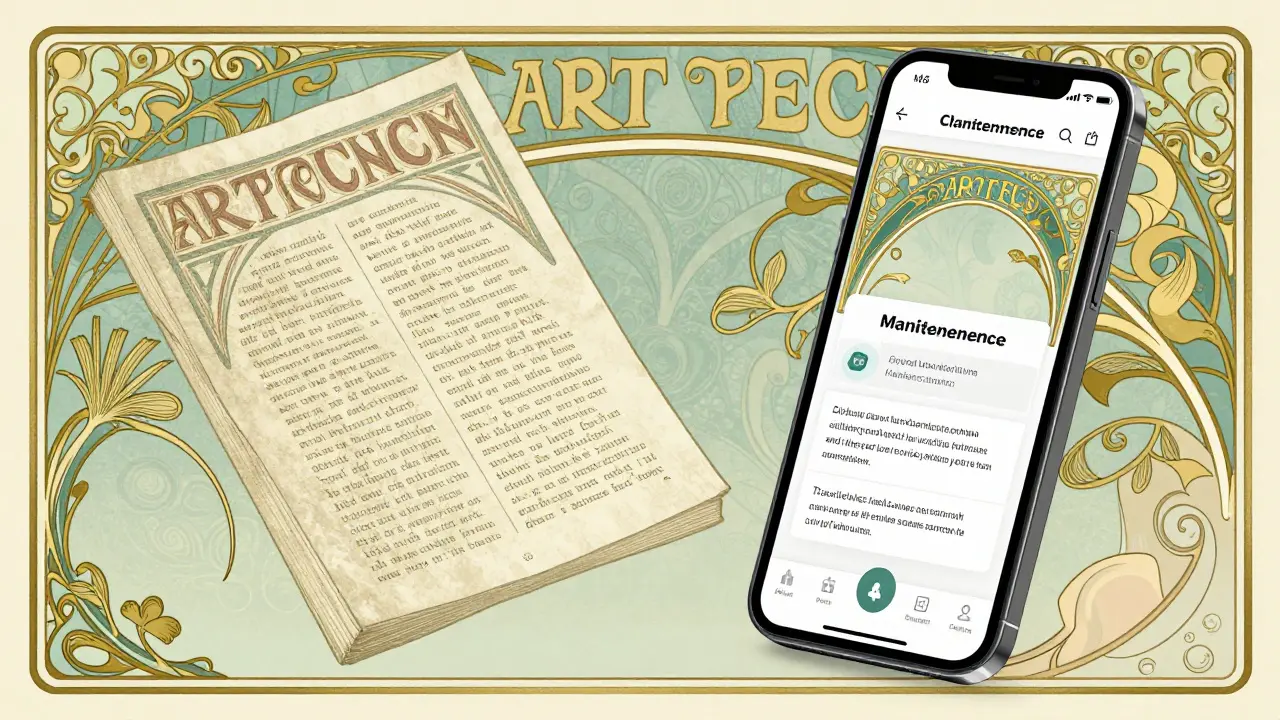 Manuale cartaceo e app mobile per manutenzione auto stilizzati