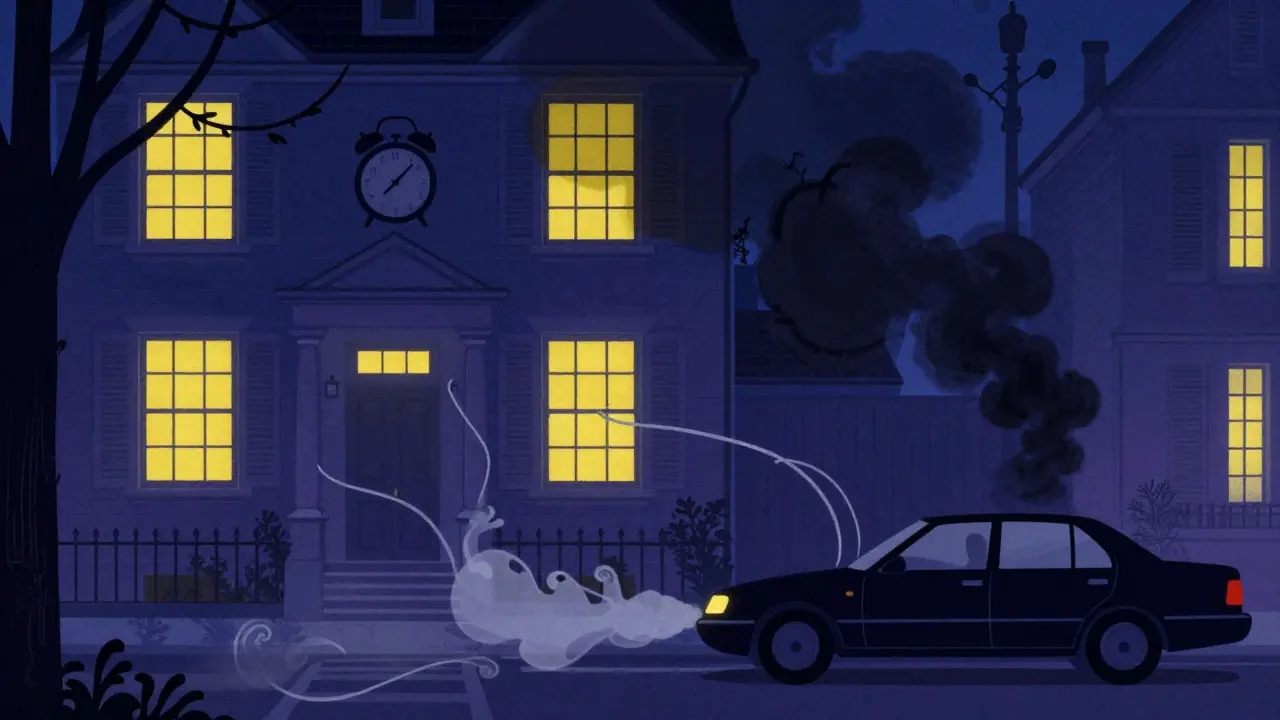 Auto che disturba il sonno notturno in un quartiere residenziale