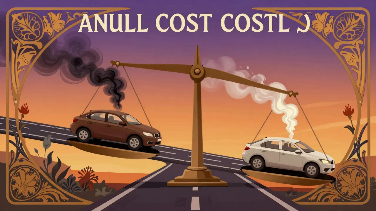 Due auto su una strada a forma di bilancia per confrontare i costi
