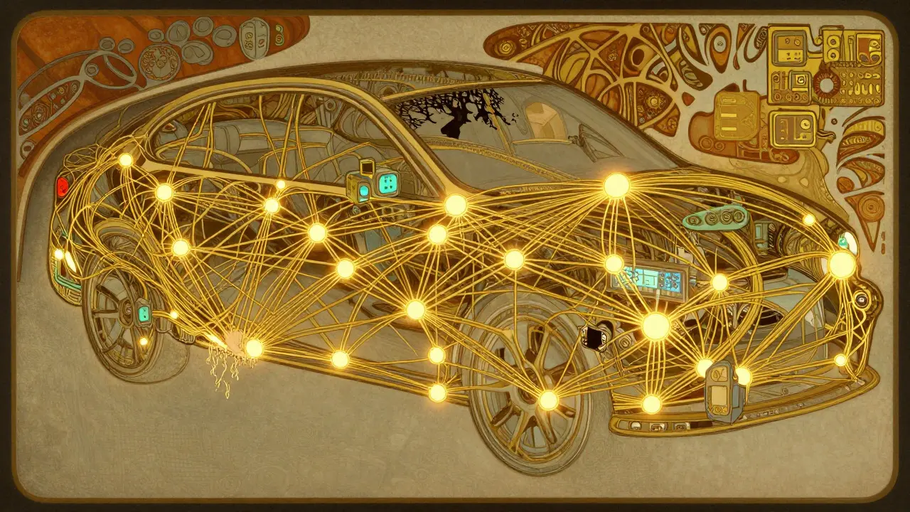 Rete elettronica auto stilizzata come rete luminosa decorativa