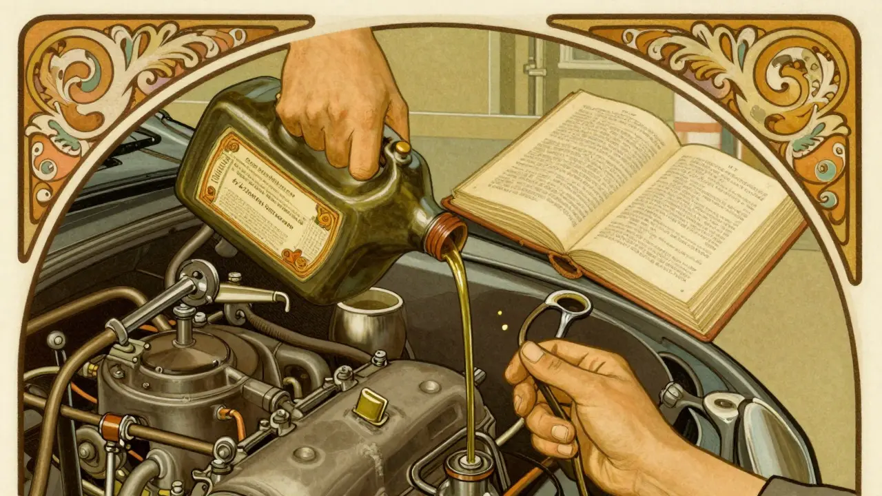 Versare olio motore correttamente in stile illustrativo elegante