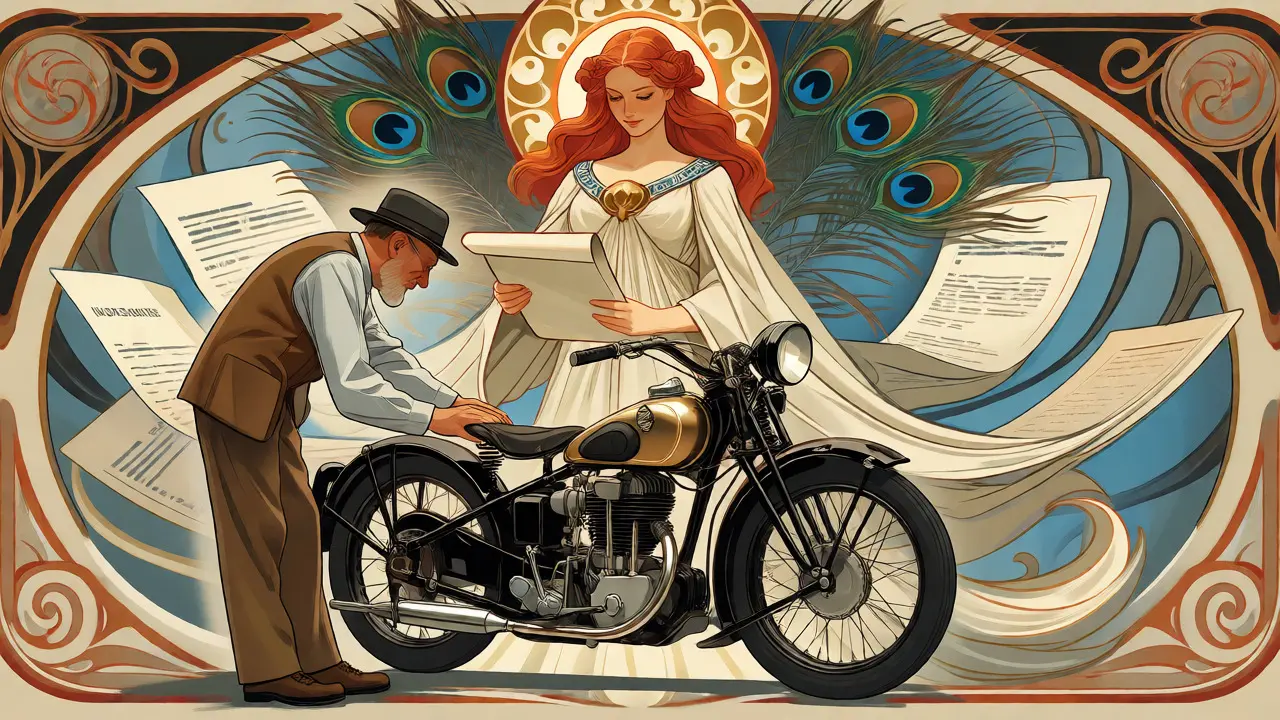 Figura allegorica che certifica l'autenticità di una moto d'epoca