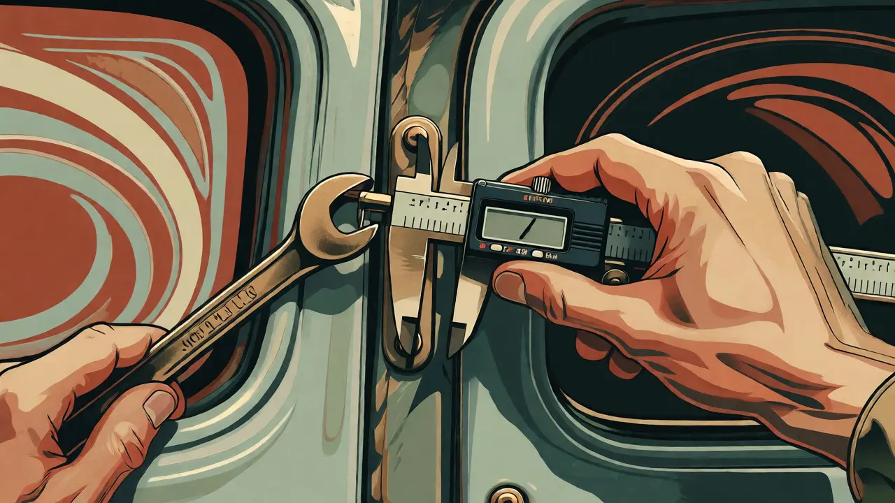 Mani che regolano il riscontro della serratura con attrezzi in illustrazione vintage